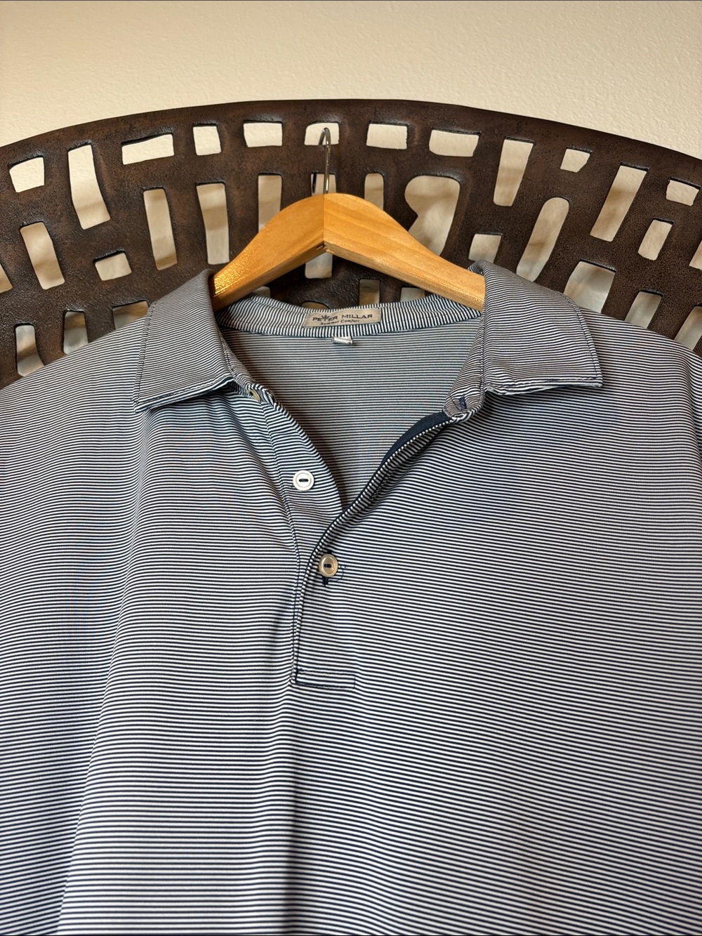 🩶 Peter Millar Men’s Golf Polo XL Blue Striped Performance Short Sleeve 🩶 - Picture 3 of 9